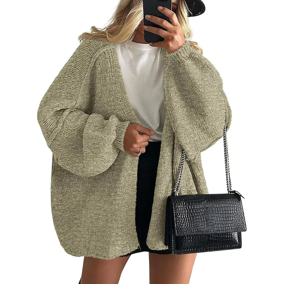 Women's Oversized Cardigan Sweater Fall Long Lantern Sleeve Knit Open Front Lightweight Sweater Knitwear Tops(Free shiping)