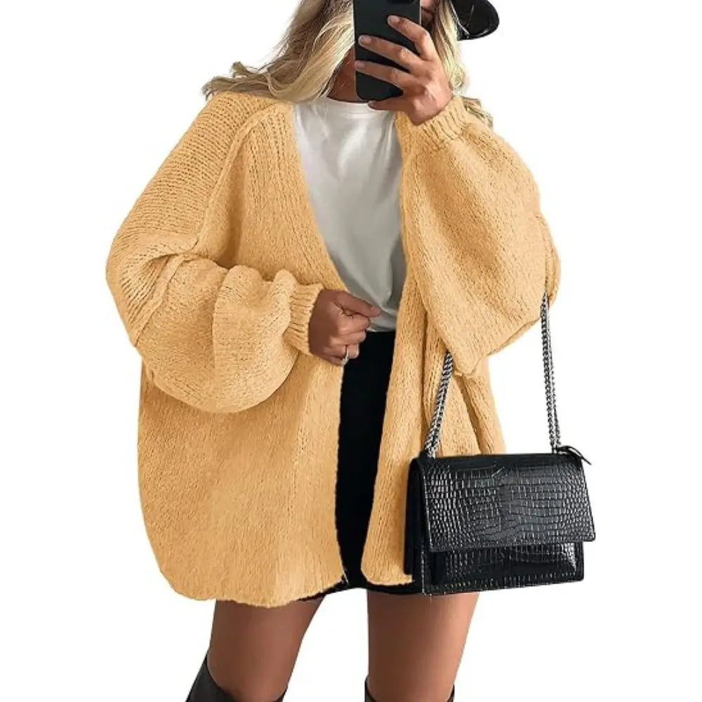 Women's Oversized Cardigan Sweater Fall Long Lantern Sleeve Knit Open Front Lightweight Sweater Knitwear Tops(Free shiping)