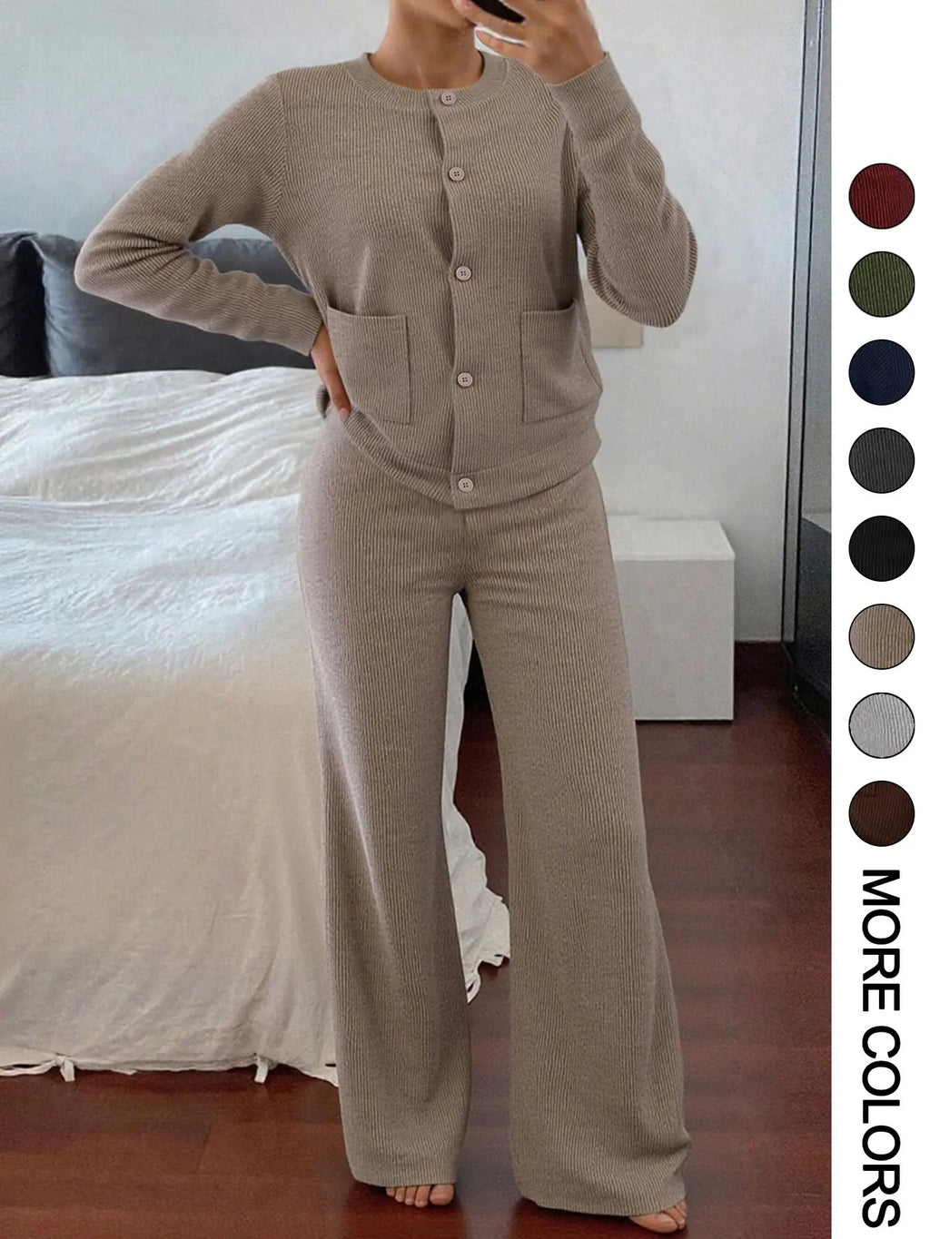 Womenswear Two-Piece Knitted Sweater Set with High Waist Pants