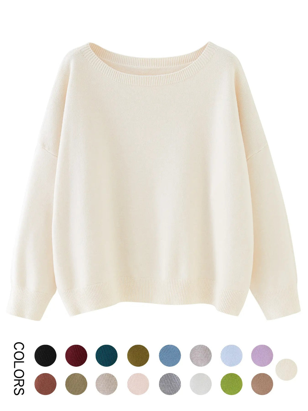 Women's Plain Scoop Neck Sweater Casual Long Sleeve Knit Top for Fall & Winter