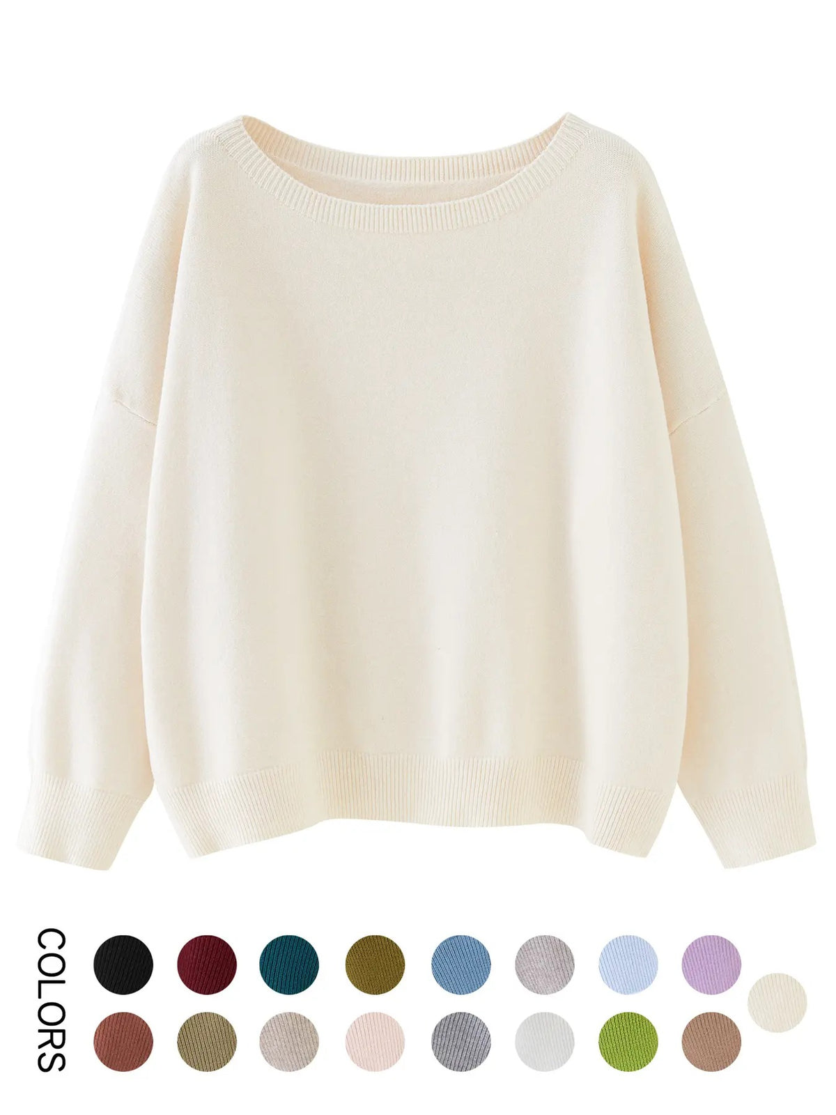 Women's Plain Scoop Neck Sweater Casual Long Sleeve Knit Top for Fall & Winter