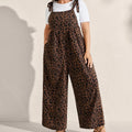Plus Size Leopard Overalls, Sleeveless , Pockets