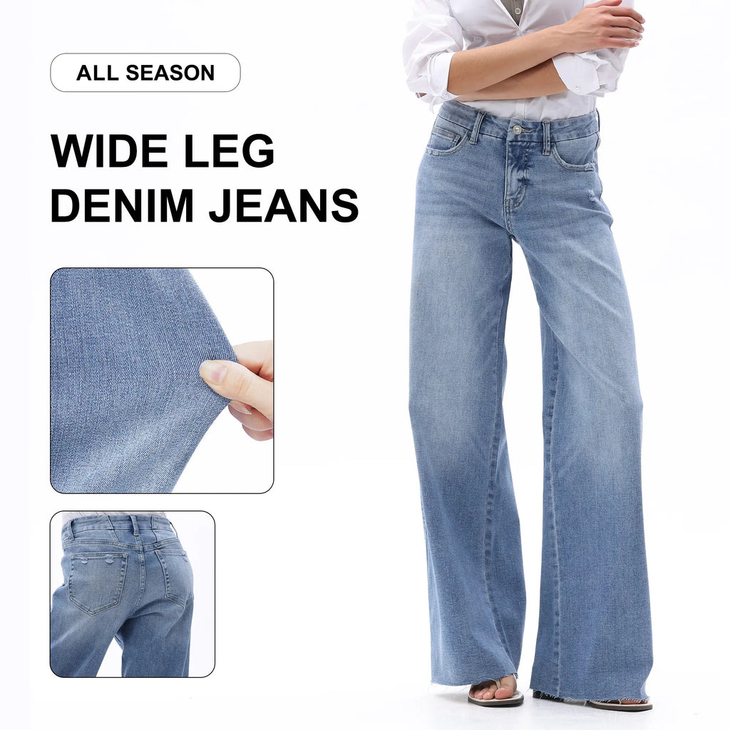 Wide Leg Raw Hem Jeans