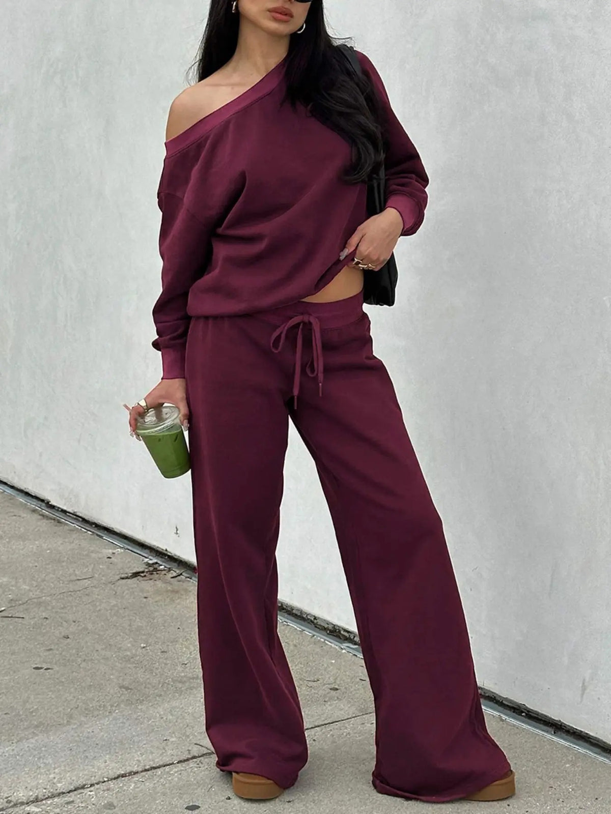 Women’s Off Shoulder Long Sleeve Sweatsuit Set（Buy 2 Free Shipping）