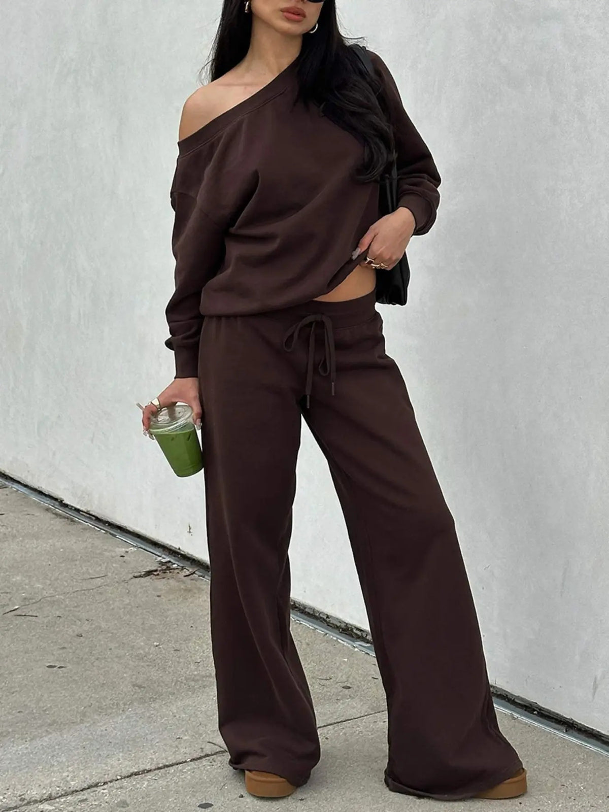 Women’s Off Shoulder Long Sleeve Sweatsuit Set（Buy 2 Free Shipping）