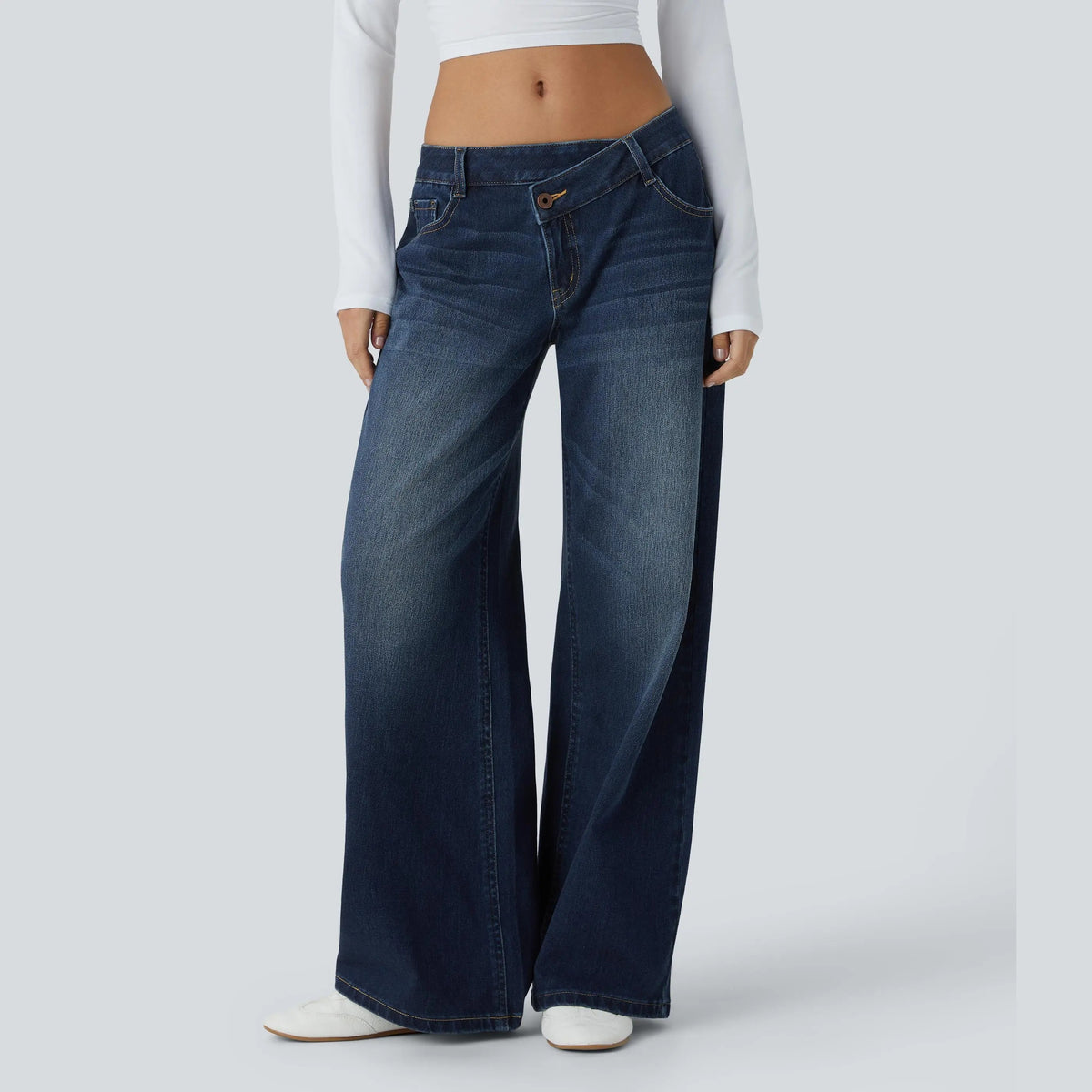 Asymmetric Low Rise Baggy Wide Leg Jeans