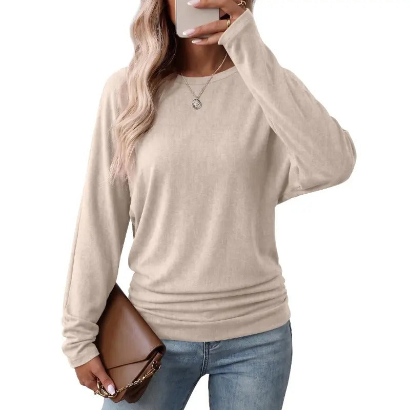 Womens Long Sleeve Ruched Hem Lightweight Sweaters
