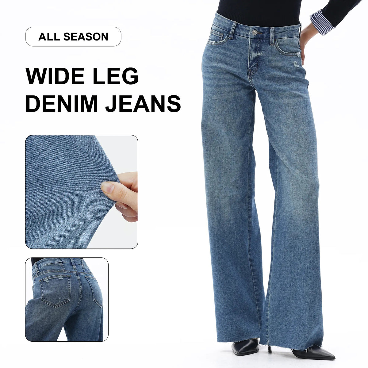 Wide Leg Raw Hem Jeans