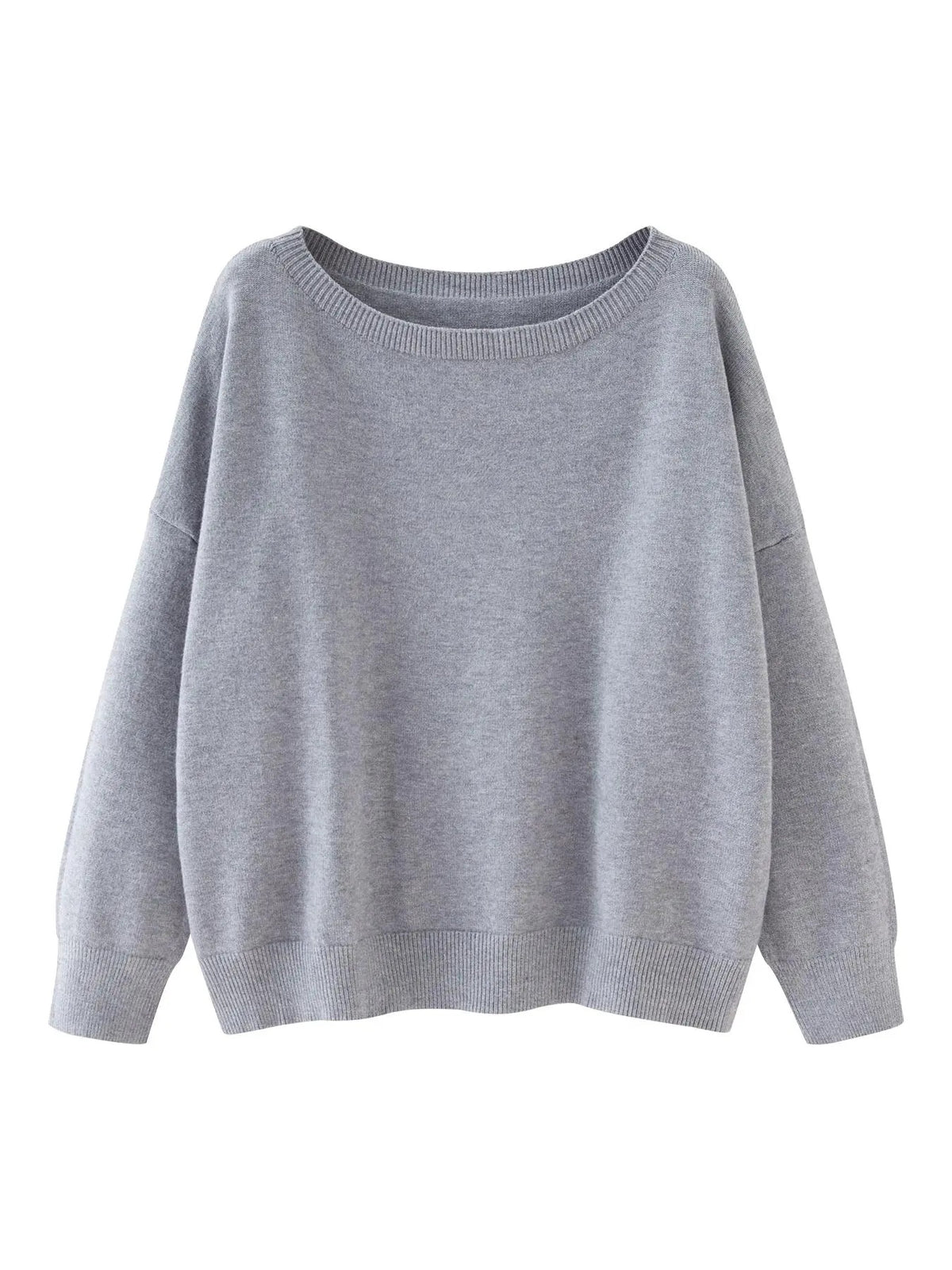 Women's Plain Scoop Neck Sweater Casual Long Sleeve Knit Top for Fall & Winter