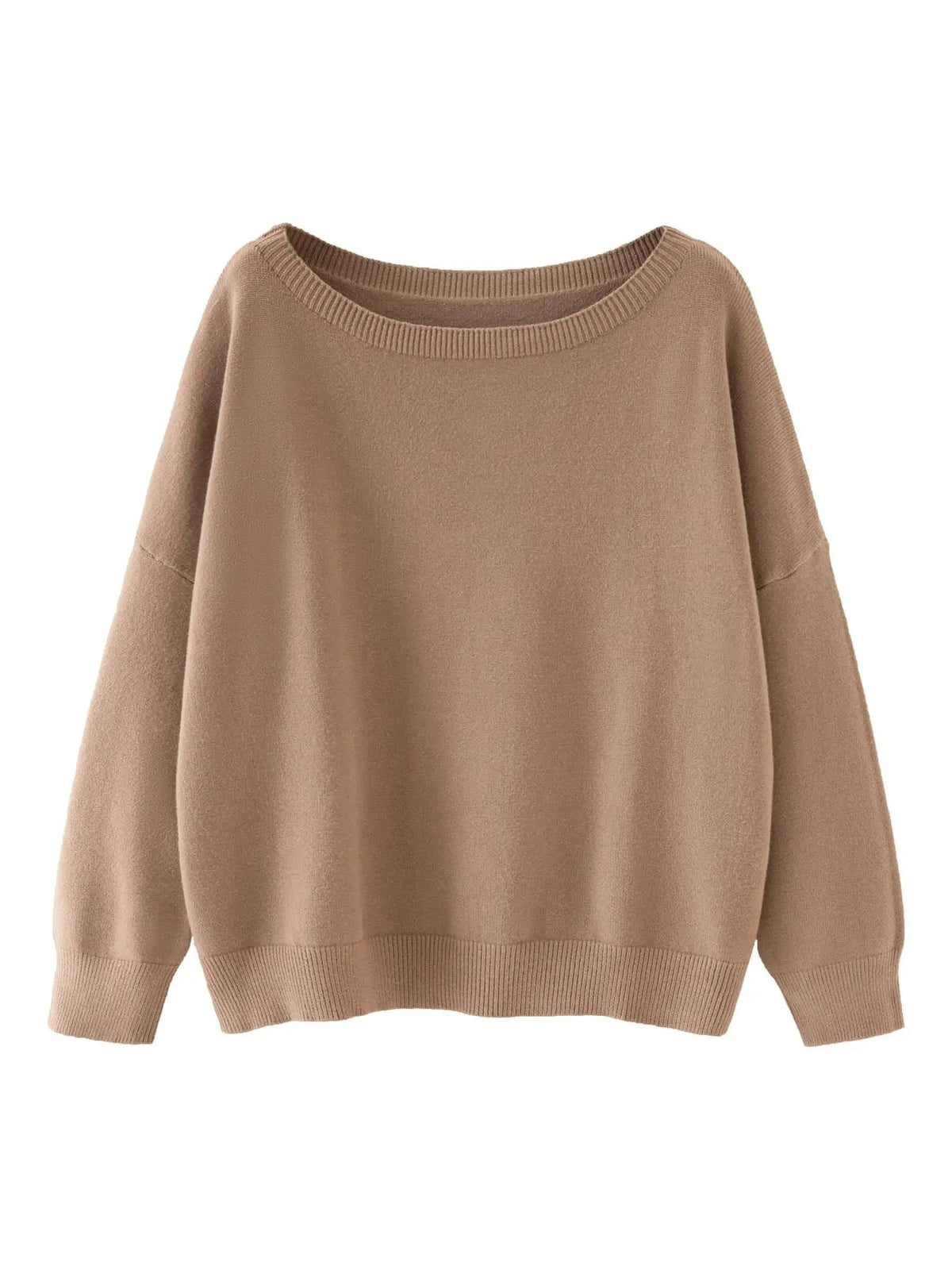 Women's Plain Scoop Neck Sweater Casual Long Sleeve Knit Top for Fall & Winter
