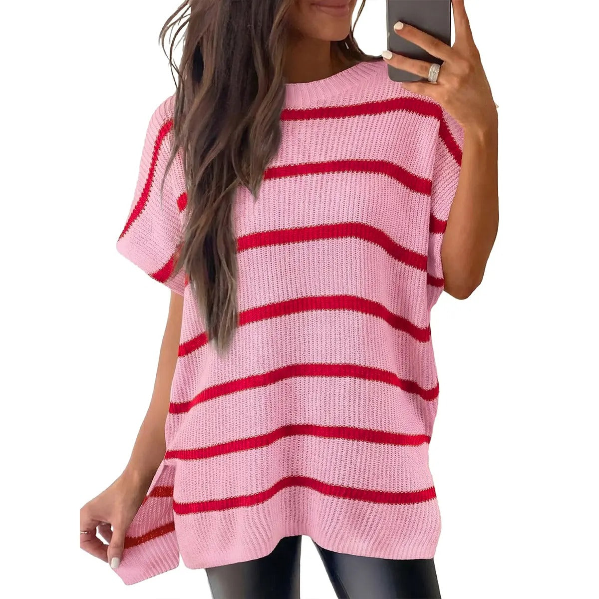 Pull en maille unie à manches bouffantes pour femme