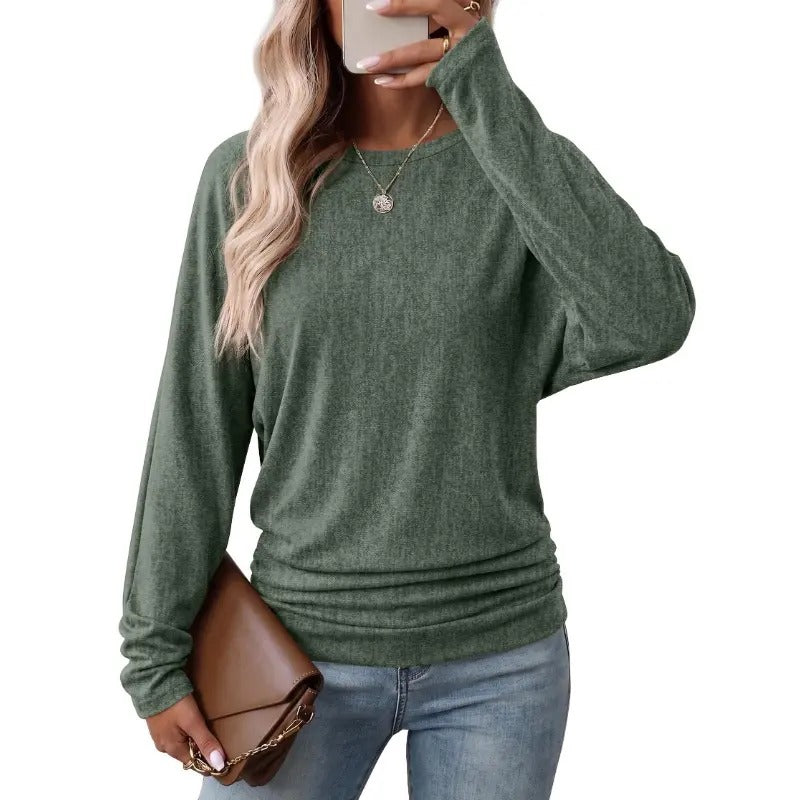 Womens Long Sleeve Ruched Hem Lightweight Sweaters