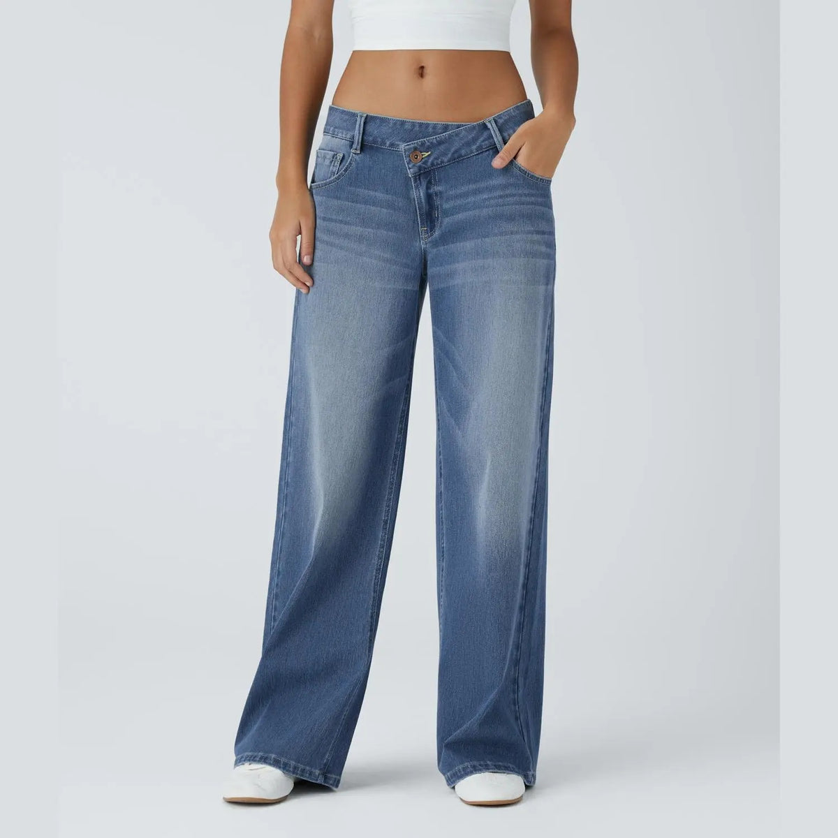 Asymmetric Low Rise Baggy Wide Leg Jeans