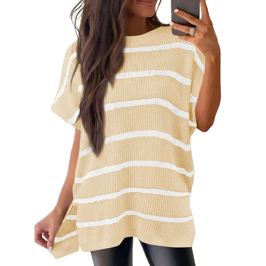 Pull en maille unie à manches bouffantes pour femme