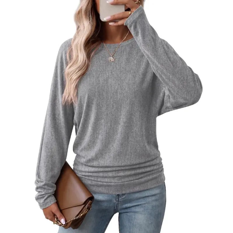 Womens Long Sleeve Ruched Hem Lightweight Sweaters