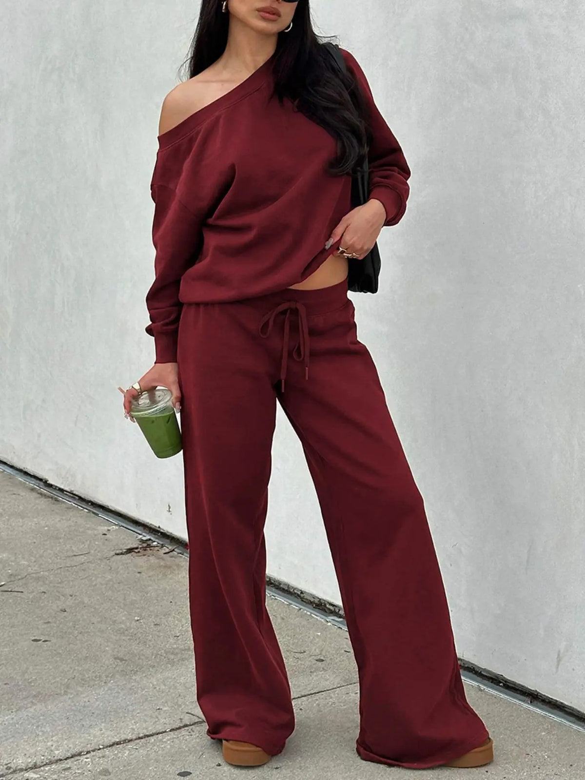 Women’s Off Shoulder Long Sleeve Sweatsuit Set（Buy 2 Free Shipping）
