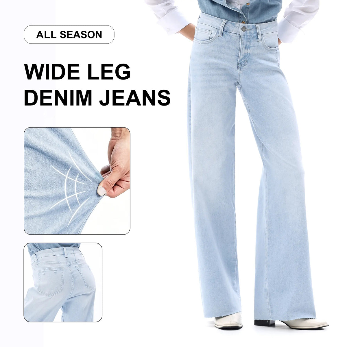 Wide Leg Raw Hem Jeans