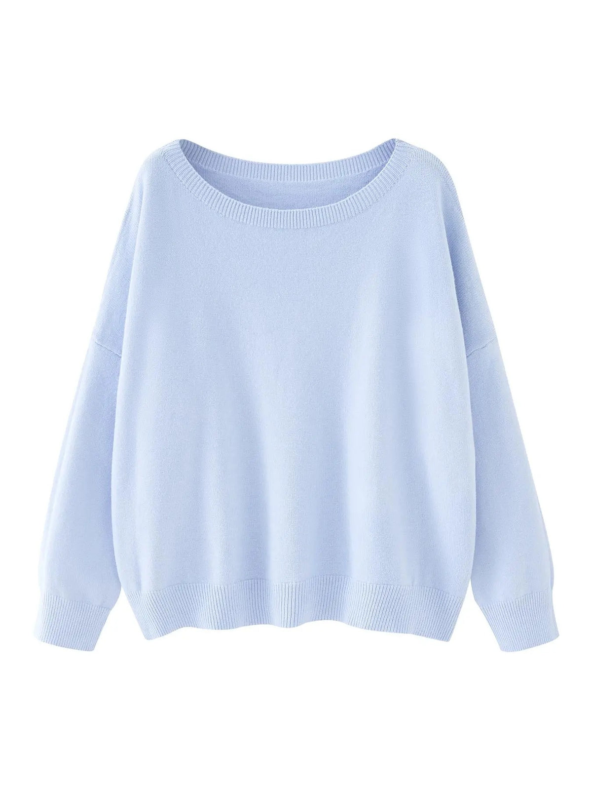 Women's Plain Scoop Neck Sweater Casual Long Sleeve Knit Top for Fall & Winter
