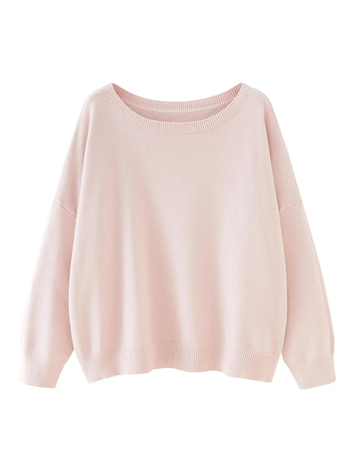 Women's Plain Scoop Neck Sweater Casual Long Sleeve Knit Top for Fall & Winter