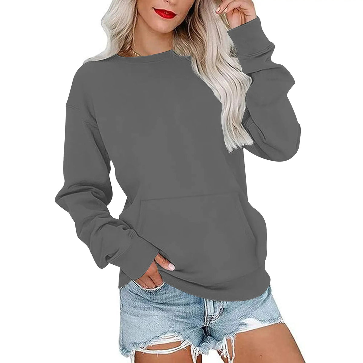 Sweat-shirt oversize à col rond pour femme