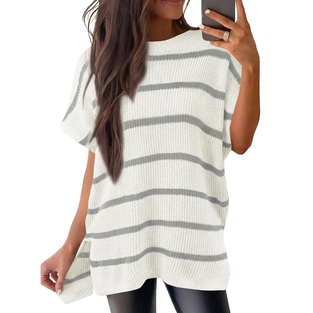 Pull en maille unie à manches bouffantes pour femme