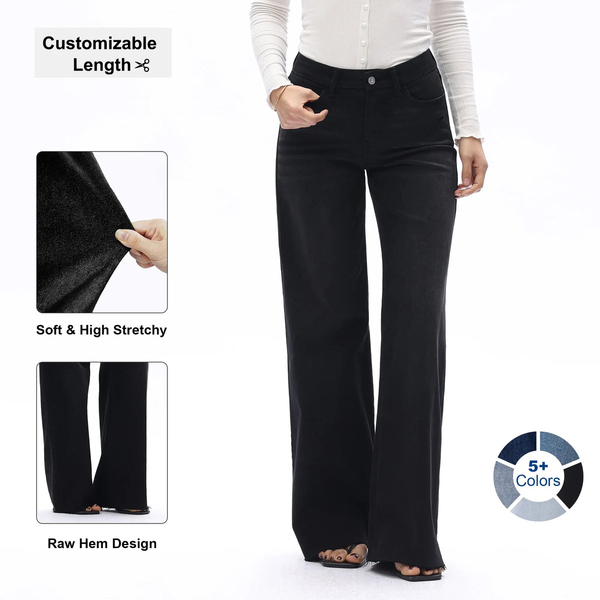 Wide Leg Raw Hem Jeans