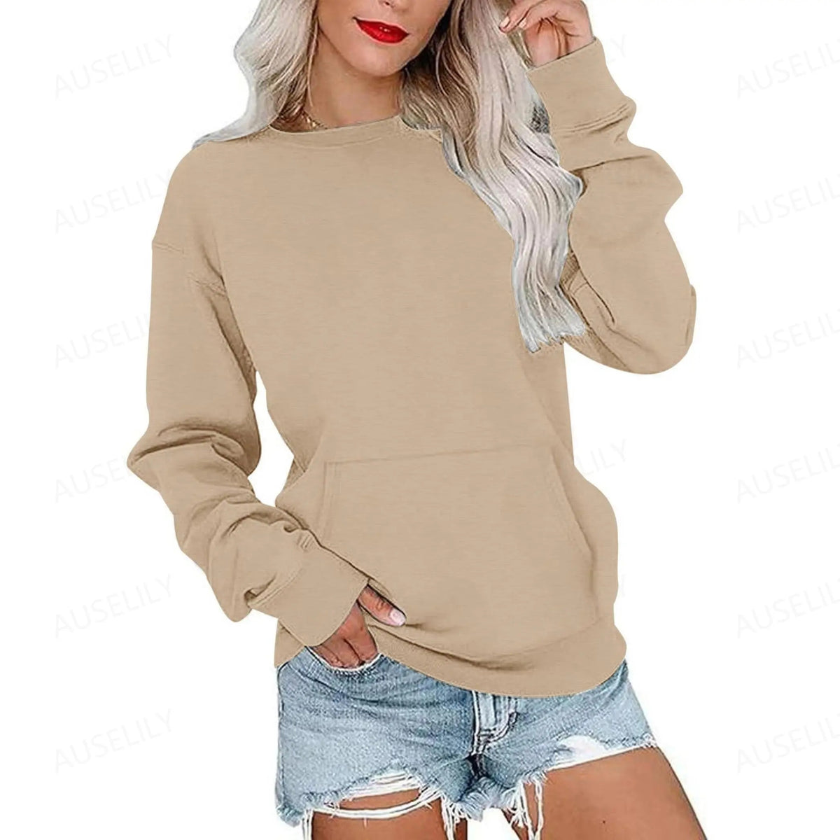 Sweat-shirt oversize à col rond pour femme