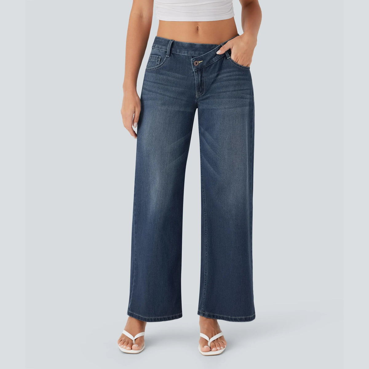Asymmetric Low Rise Baggy Wide Leg Jeans
