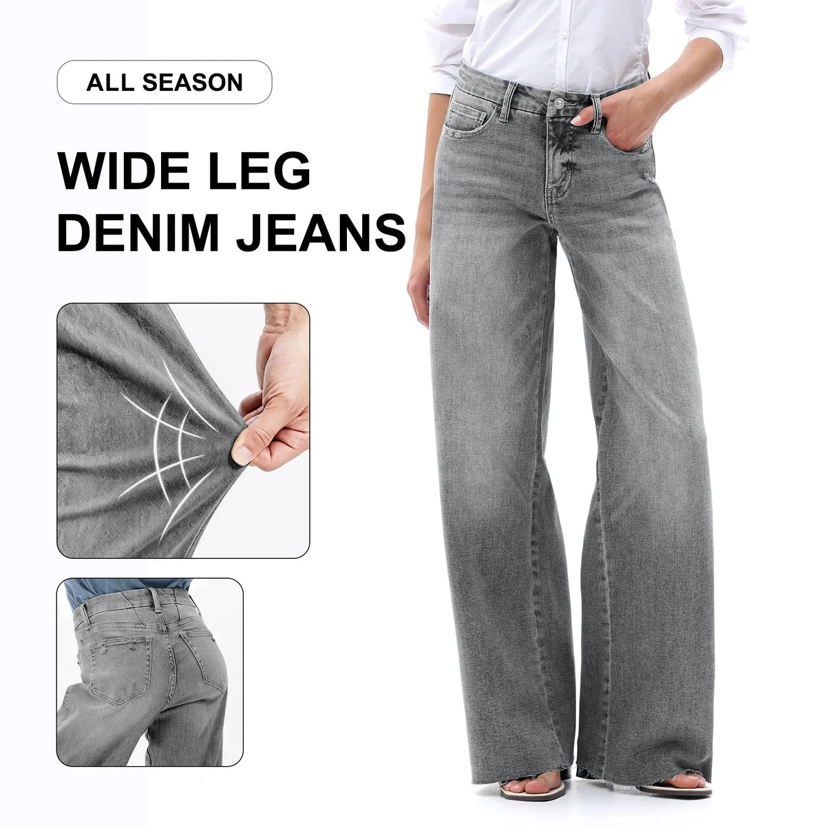 Wide Leg Raw Hem Jeans
