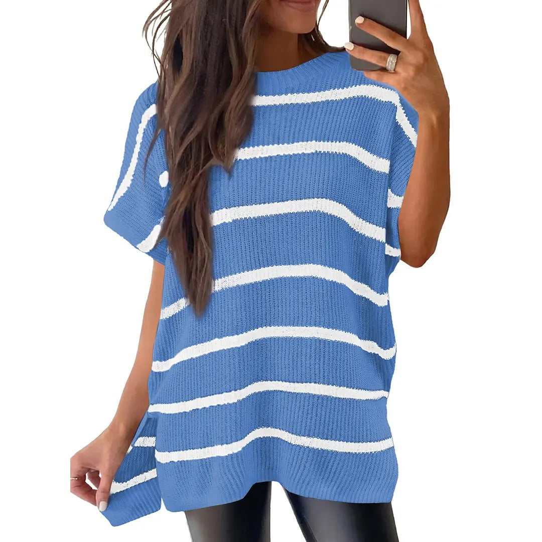 Pull en maille unie à manches bouffantes pour femme