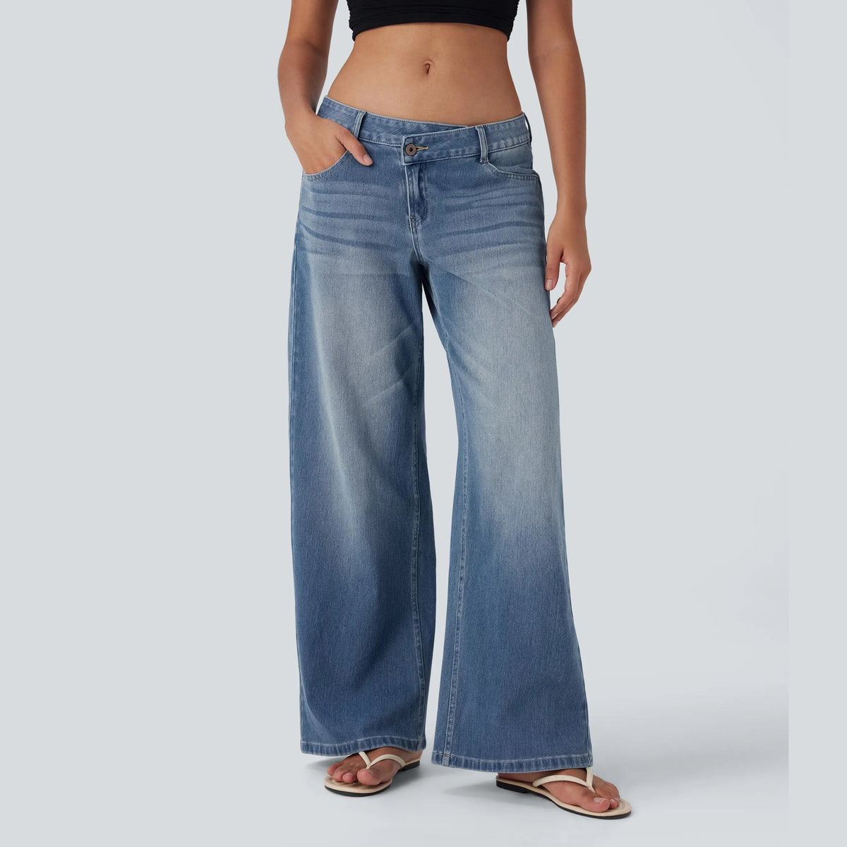 Asymmetric Low Rise Baggy Wide Leg Jeans