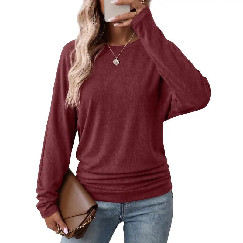 Womens Long Sleeve Ruched Hem Lightweight Sweaters