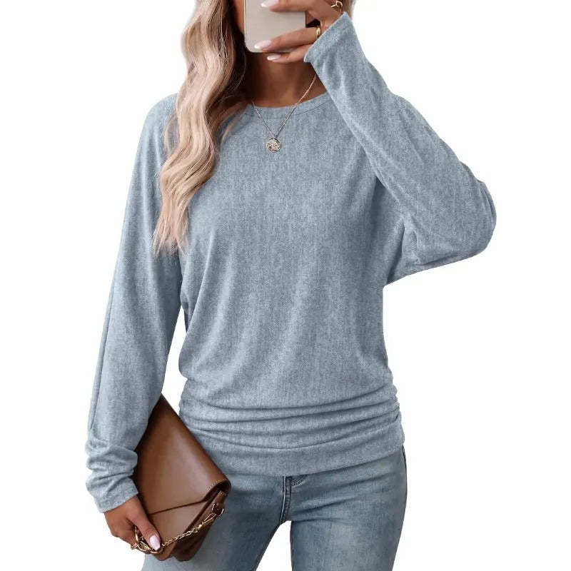 Womens Long Sleeve Ruched Hem Lightweight Sweaters