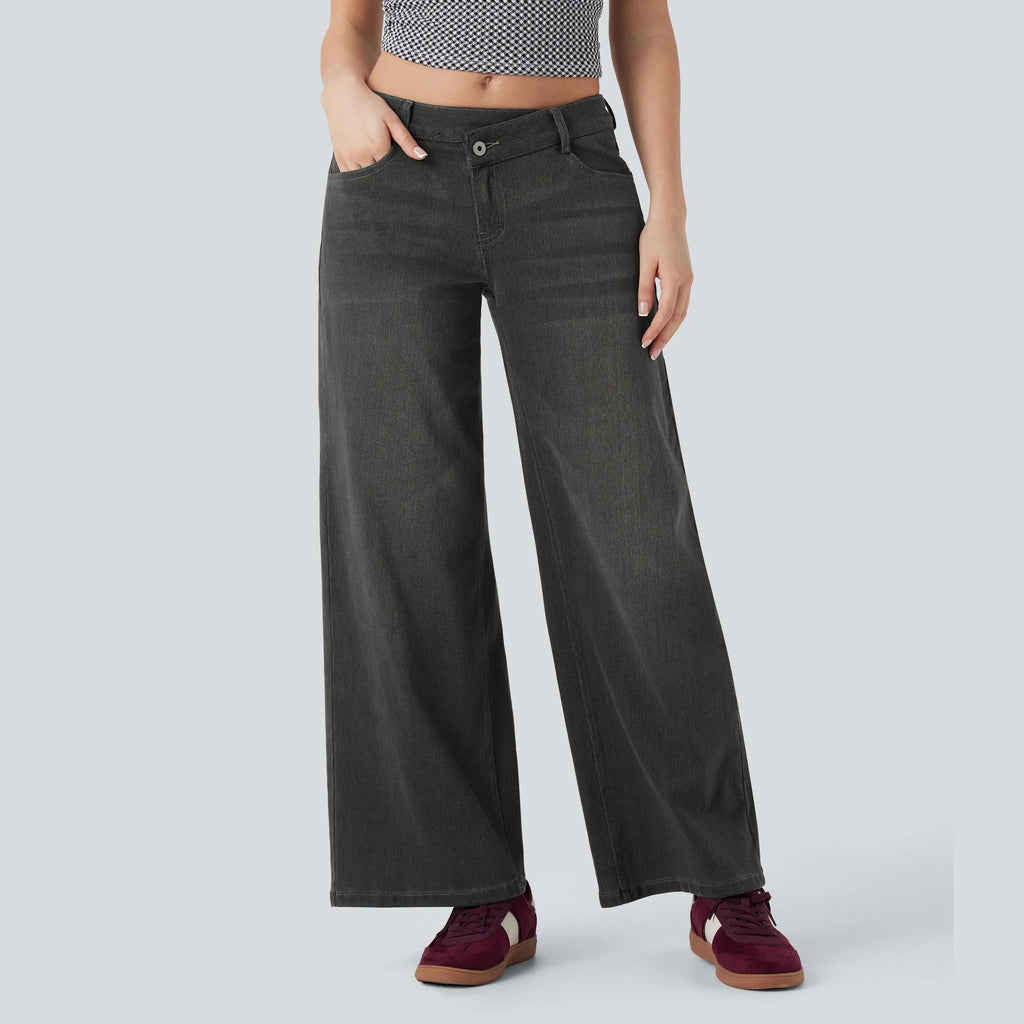 Asymmetric Low Rise Baggy Wide Leg Jeans