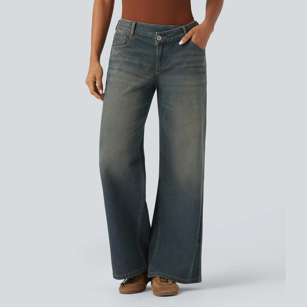 Asymmetric Low Rise Baggy Wide Leg Jeans