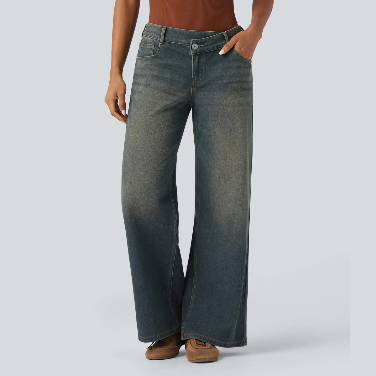 Asymmetric Low Rise Baggy Wide Leg Jeans