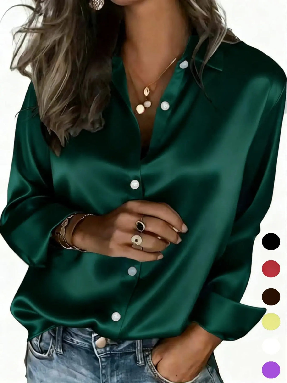 Chemisier boutonné en satin pour femme, blouse décontractée toutes saisons