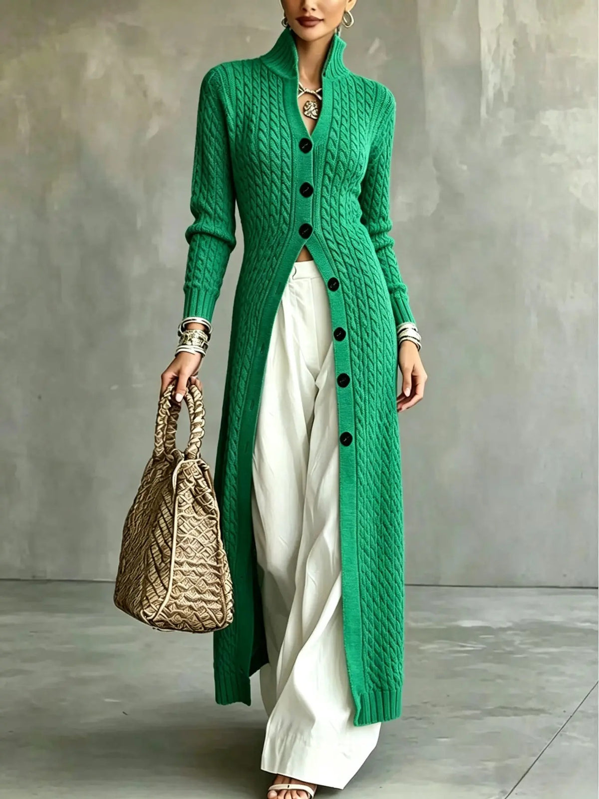 Cardigan long en tricot torsadé pour femme, coupe ajustée, acrylique, abricot, vêtement d'extérieur