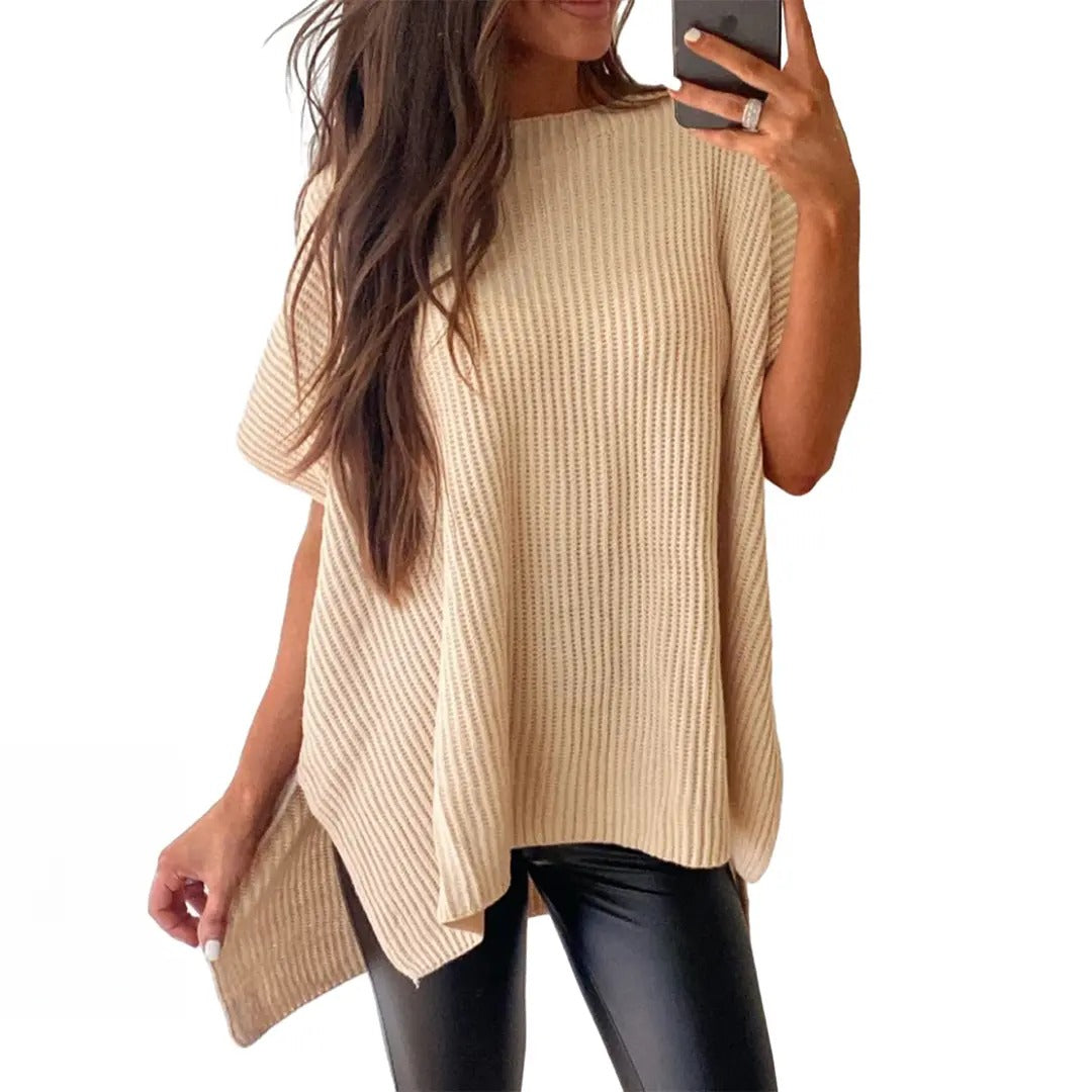 Pull en maille unie à manches bouffantes pour femme