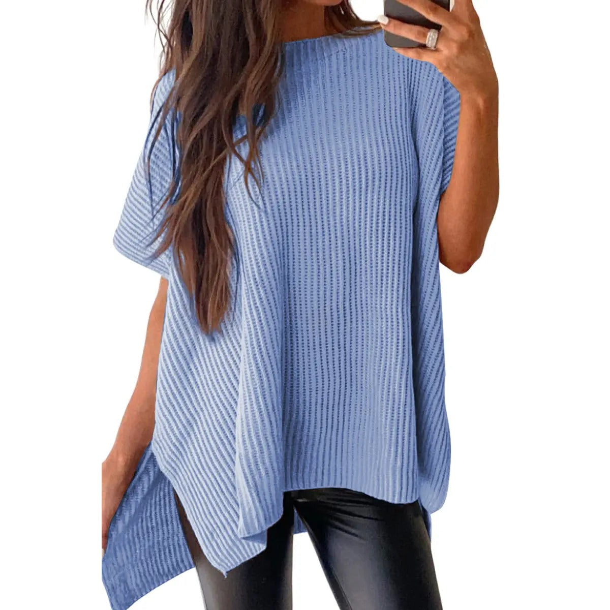 Pull en maille unie à manches bouffantes pour femme