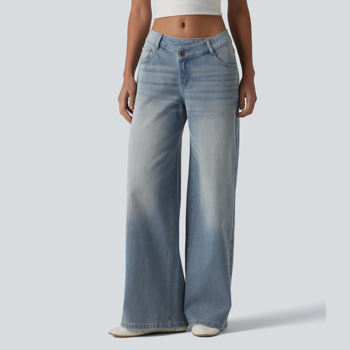 Asymmetric Low Rise Baggy Wide Leg Jeans