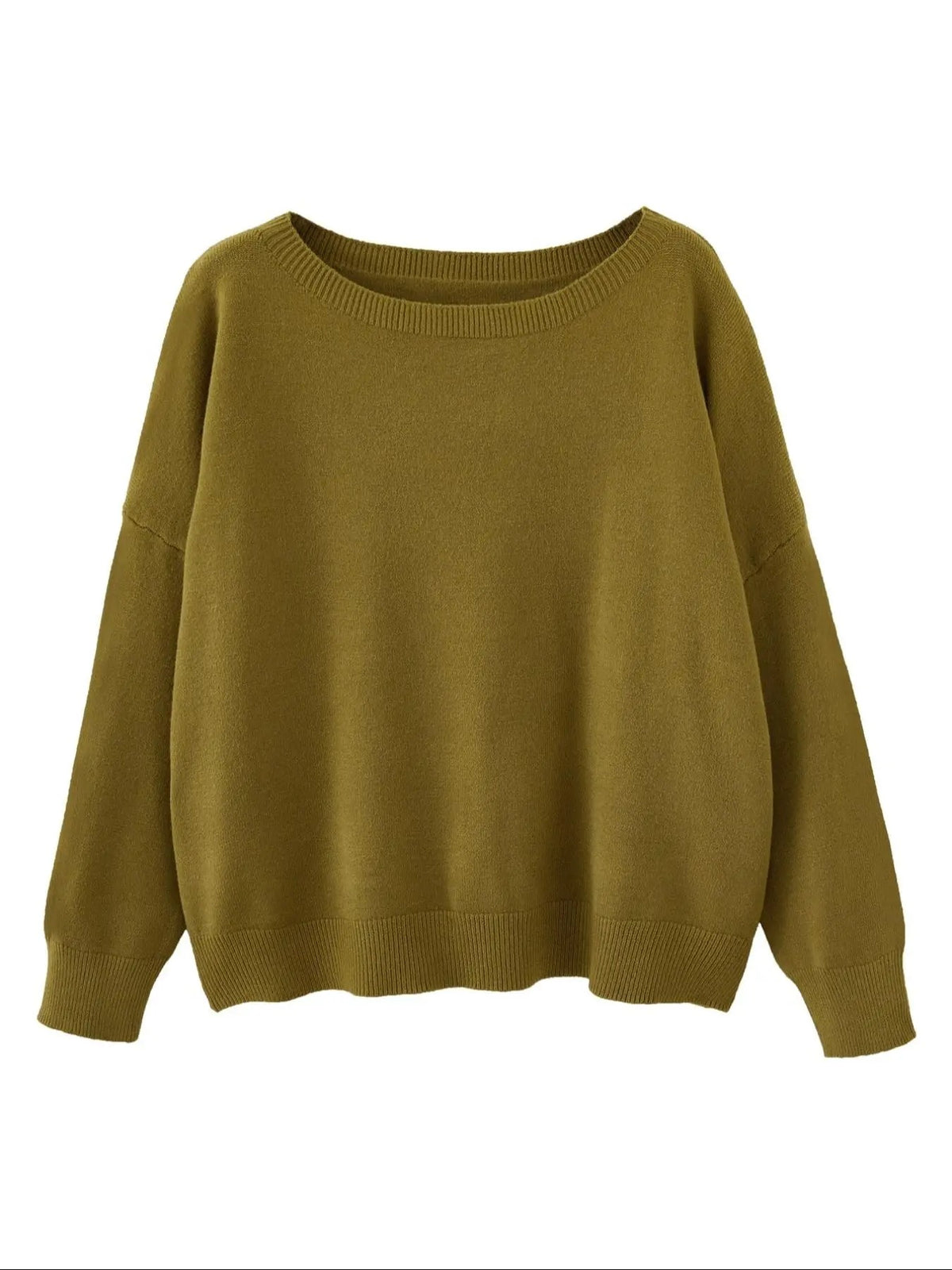 Women's Plain Scoop Neck Sweater Casual Long Sleeve Knit Top for Fall & Winter