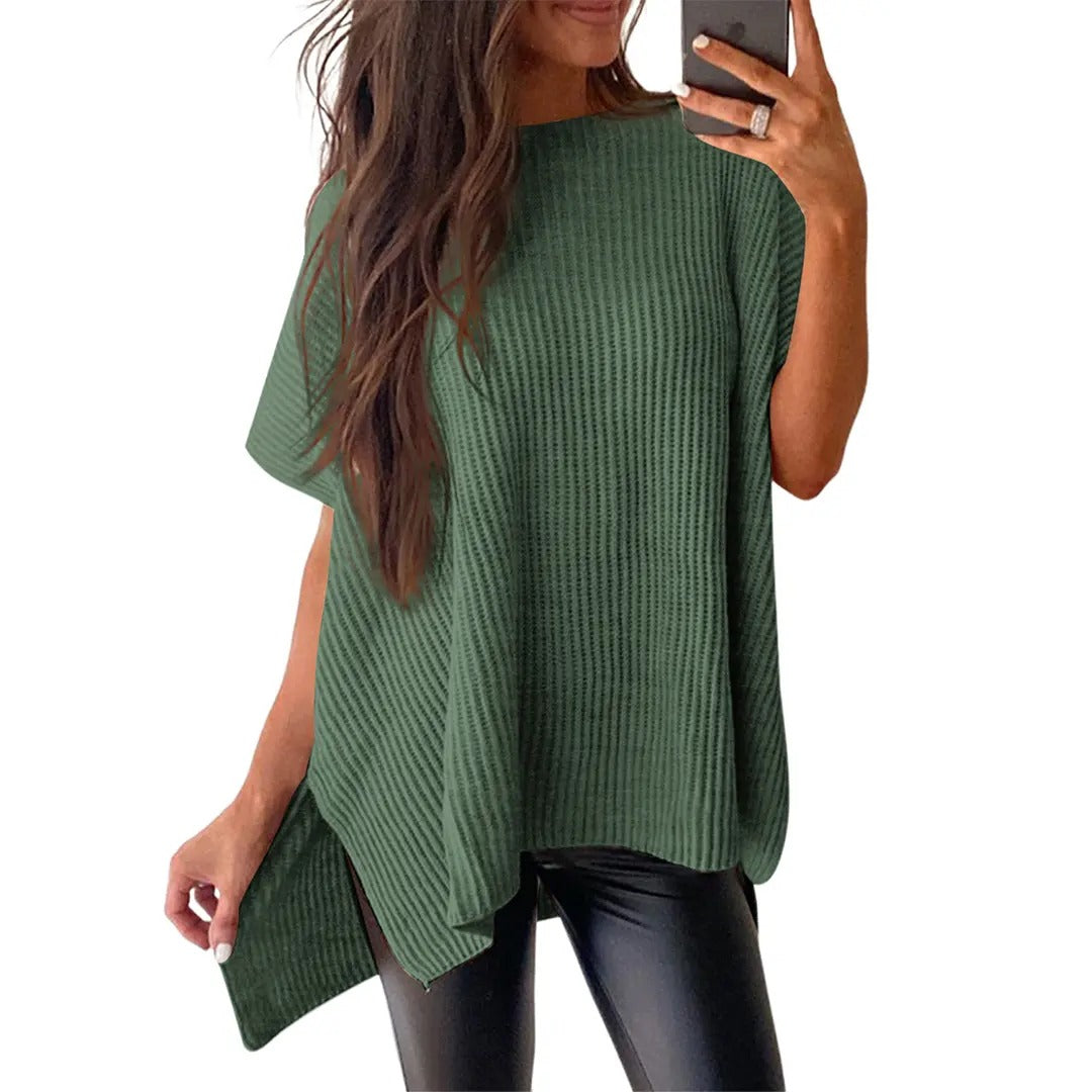 Pull en maille unie à manches bouffantes pour femme