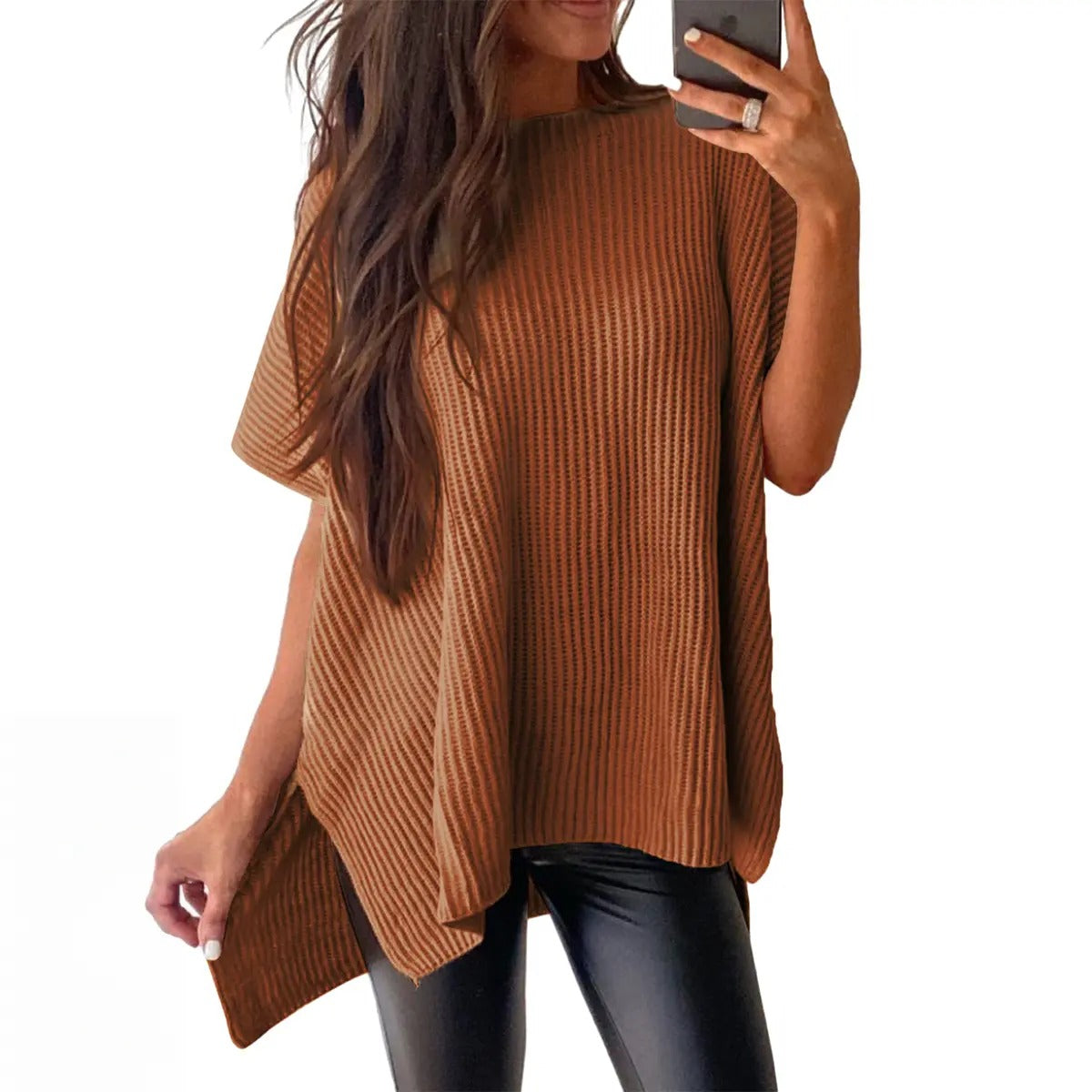 Pull en maille unie à manches bouffantes pour femme