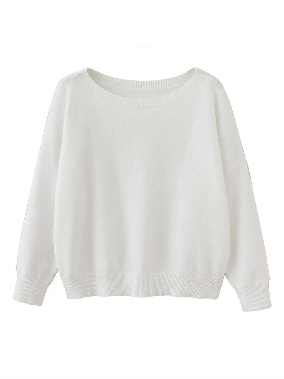 Women's Plain Scoop Neck Sweater Casual Long Sleeve Knit Top for Fall & Winter