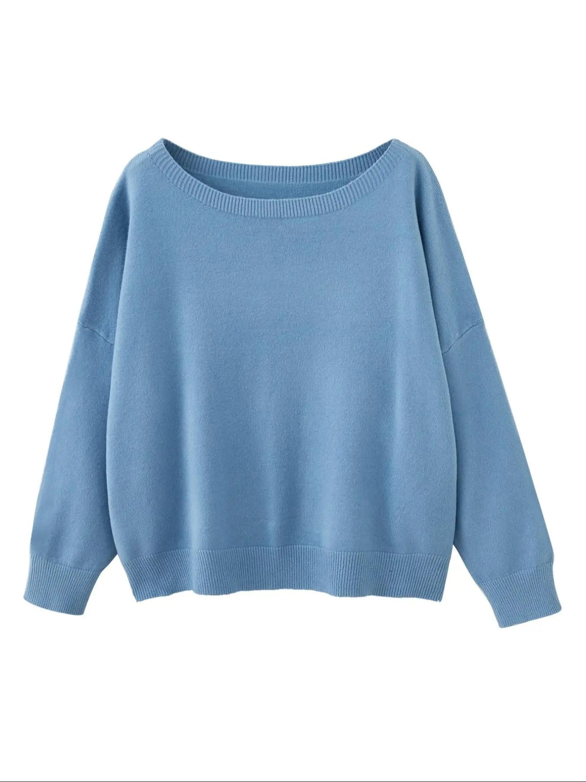 Women's Plain Scoop Neck Sweater Casual Long Sleeve Knit Top for Fall & Winter