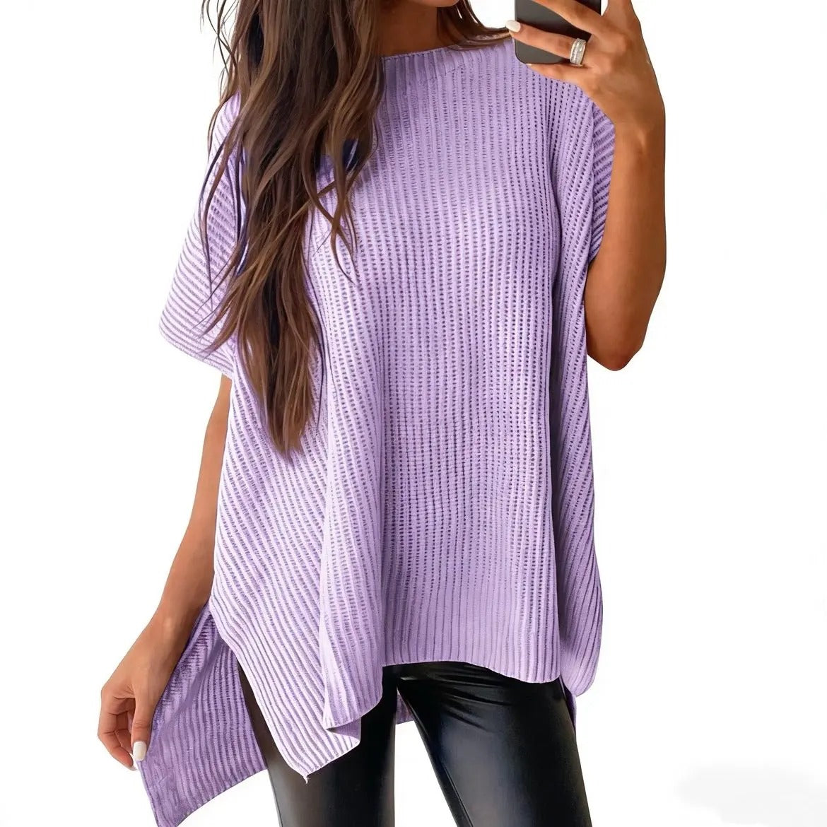Pull en maille unie à manches bouffantes pour femme
