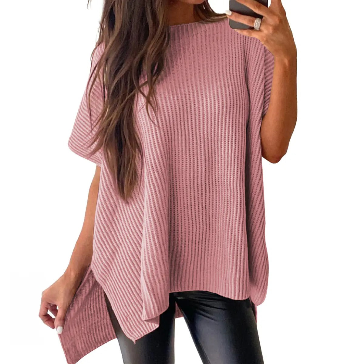 Pull en maille unie à manches bouffantes pour femme