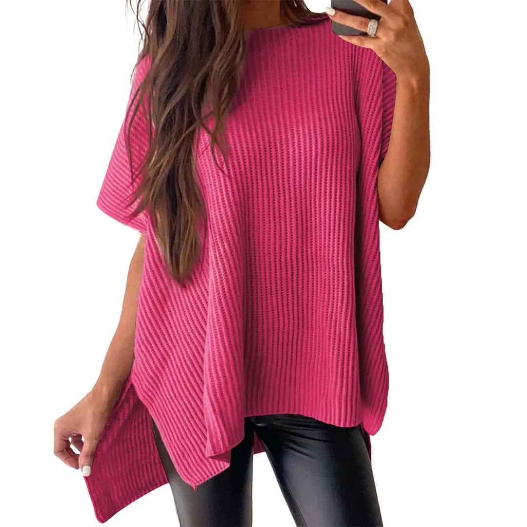 Pull en maille unie à manches bouffantes pour femme