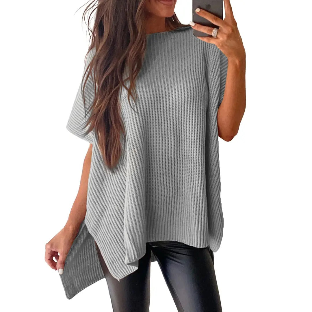 Pull en maille unie à manches bouffantes pour femme